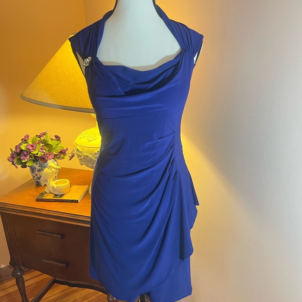 Elegant Blue Draped Dress